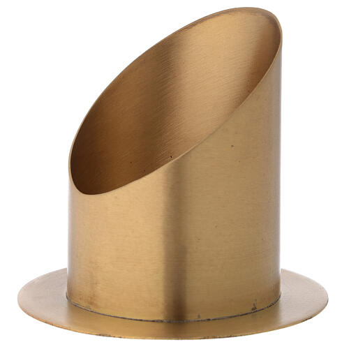 Castiçal corte oblíquo latão dourado acetinado diâmetro 10 cm 4