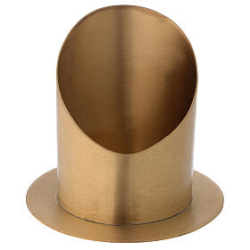 Mitre cutted candlestick in gold plated brass satin finish d. 4 in