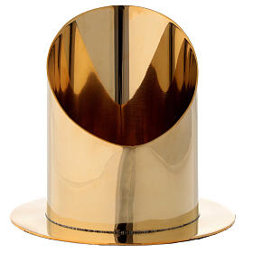 Base for candle 10 cm shiny golden brass oblique cut