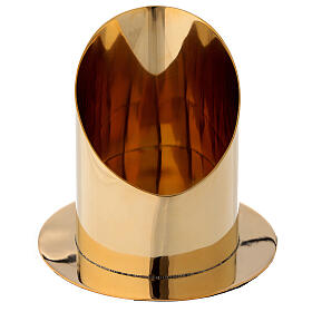 Base for candle 10 cm shiny golden brass oblique cut
