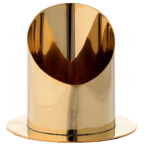 Base for candle 10 cm shiny golden brass oblique cut 1