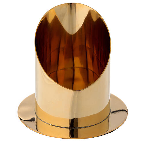 Base for candle 10 cm shiny golden brass oblique cut 2