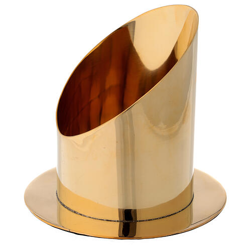 Base for candle 10 cm shiny golden brass oblique cut 3