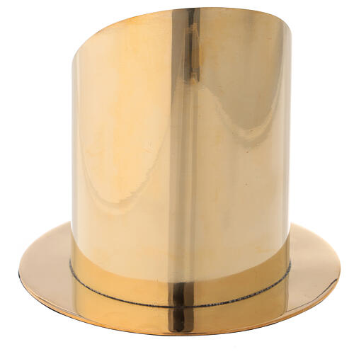 Base for candle 10 cm shiny golden brass oblique cut 4