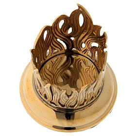 Candleholder with engraved flames golden brass diameter 6 cm