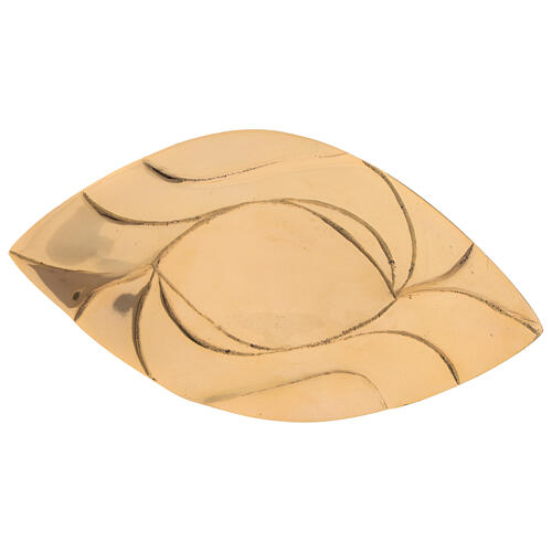 Prato porta-vela folha latão dourado brilhante vela 9x5,5 cm 2