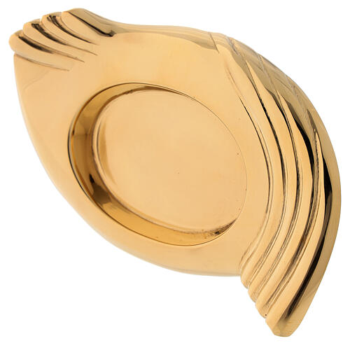 Wings shaped candle holder plate polished gold plated brass candle diameter 2 in 2