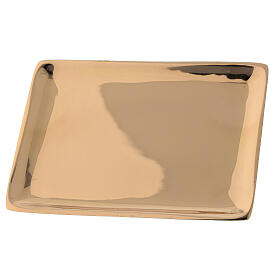 Rectangular shiny golden brass candle plate 10x7 cm