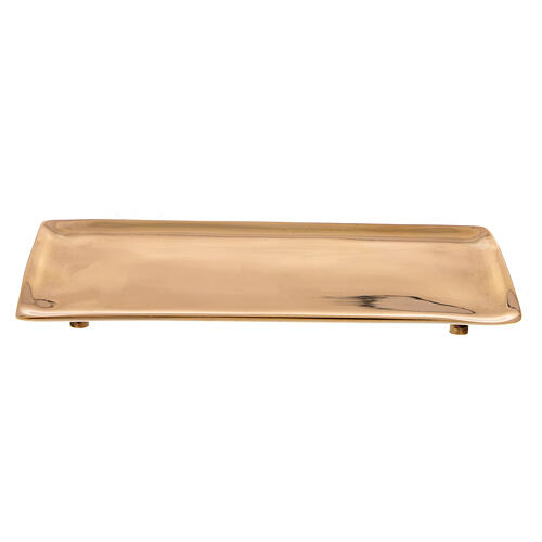 Rectangular candle holder plate in shiny golden brass 17x9 cm 1