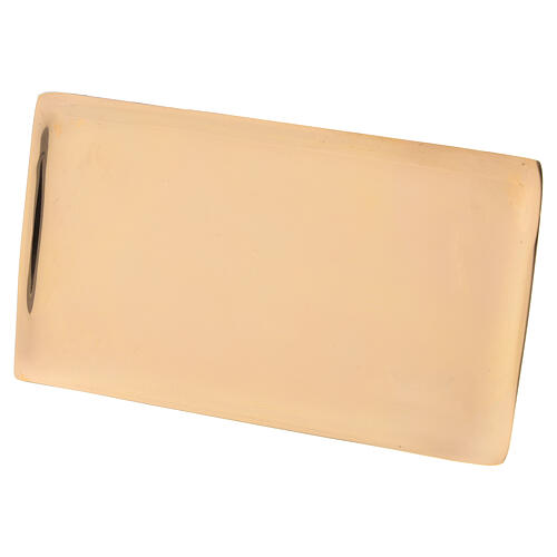 Rectangular candle holder plate in shiny golden brass 17x9 cm 2