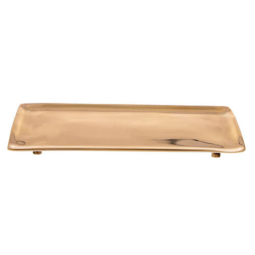 Rectangular candle holder plate polished gold plated brass 6 3/4x3 1/2 in 1