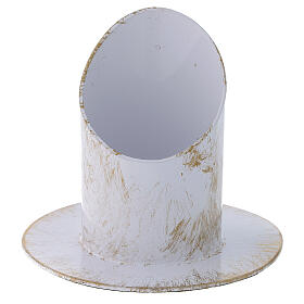 Portacandele taglio obliquo bianco oro shabby chic diam 5 cm