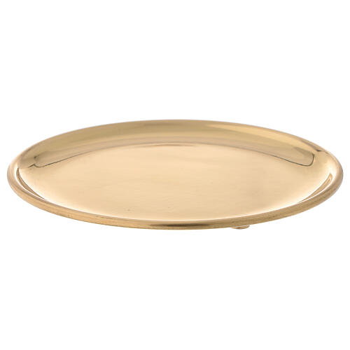 Polished gold plated plate candle diameter 4 3/4 in 1