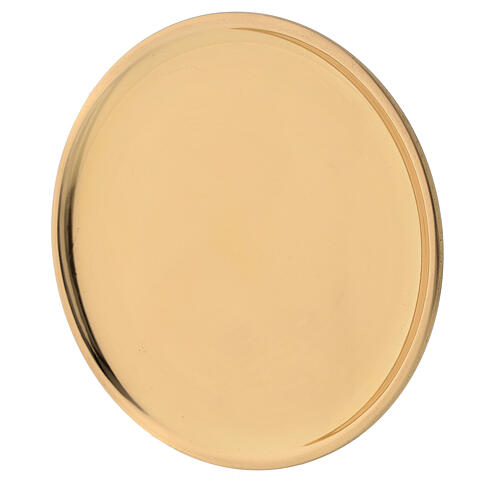 Polished gold plated plate candle diameter 4 3/4 in 2