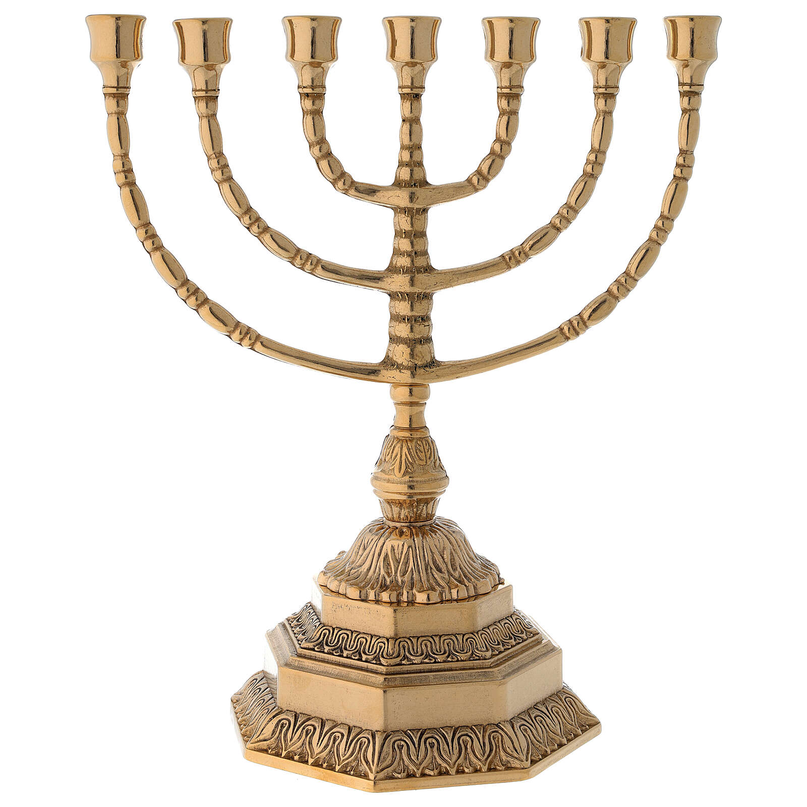 Candelabro Menorah 7 fiamme ottone dorato altezza 35 cm