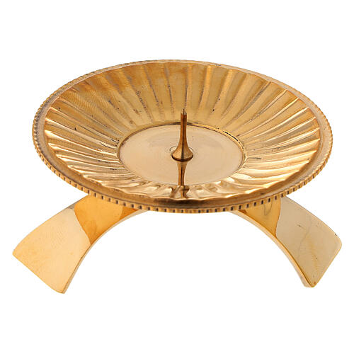 Striped candlestick in polished gold plated brass 2 3/4 in 1