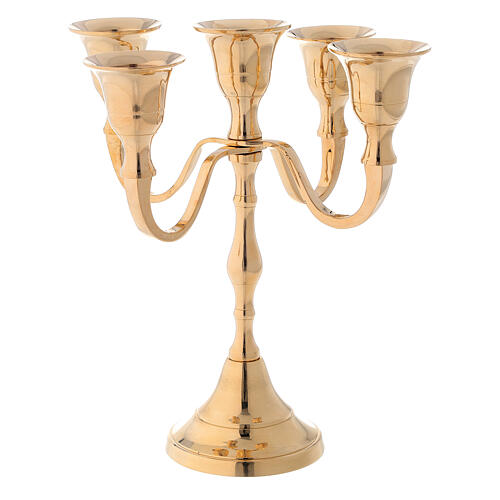 Candleholder with 5 arms in golden brass 20 cm 1