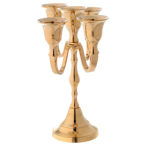 Candleholder with 5 arms in golden brass 20 cm 2