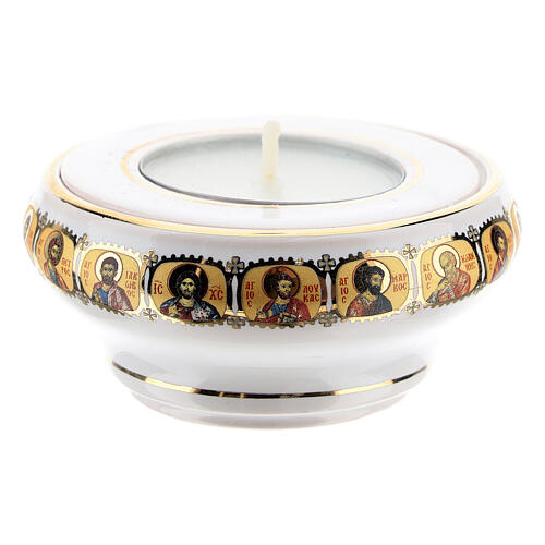 Greek ceramic candle holder with Saints 2