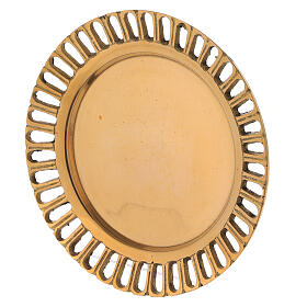 Cut-out candle holder plate, polished gold plated brass, 7 cm diameter