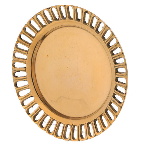 Cut-out candle holder plate, polished gold plated brass, 7 cm diameter 2