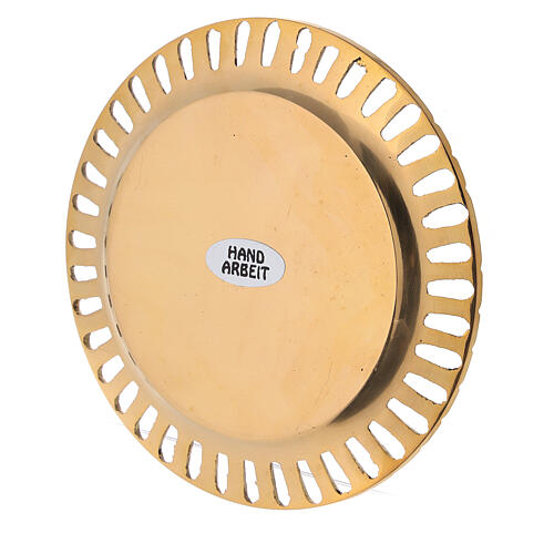 Cut-out candle holder plate, polished gold plated brass, 7 cm diameter 3
