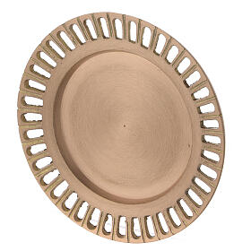 Candle holder plate, satin gold plated brass, cut-out pattern, 11 cm