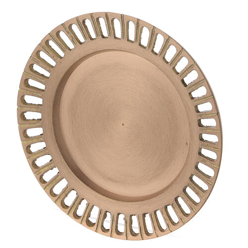 Candle holder plate, satin gold plated brass, cut-out pattern, 11 cm 2
