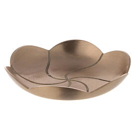 Candle holder plate of satin brass, lotus flower, 12 cm