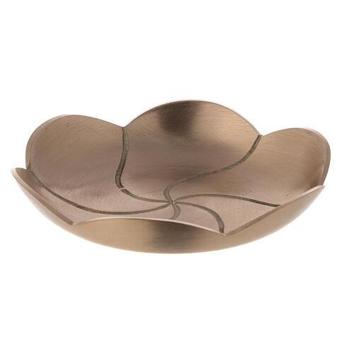 Candle holder plate of satin brass, lotus flower, 12 cm 1