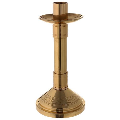 Altar candlestick, gold plated brass, spike and candle holder, h 30 cm 1