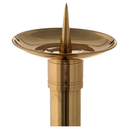 Altar candlestick, gold plated brass, spike and candle holder, h 30 cm 3