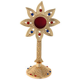 Reliquiario fiore ottone dorato cristalli h 23 cm