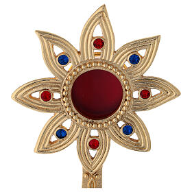 Reliquiario fiore ottone dorato cristalli h 23 cm