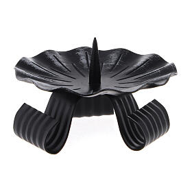 Wavy candle holder with spike, black metal, 10 cm diameter
