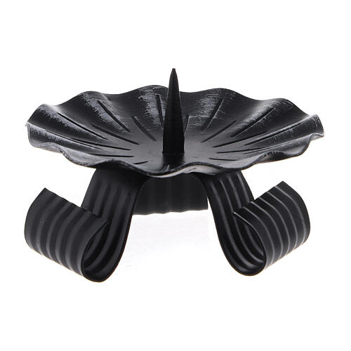 Wavy candle holder with spike, black metal, 10 cm diameter 2