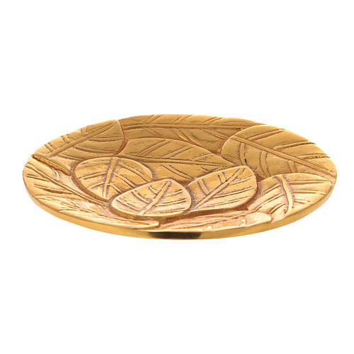 Gold plated aluminium plate for candles engraved with leaves d. 5 1/2 in 1