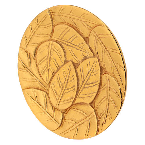 Gold plated aluminium plate for candles engraved with leaves d. 5 1/2 in 2