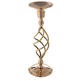 Spiral candlestick in golden brass 23 cm high