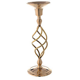 Spiral candlestick in golden brass 23 cm high