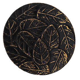 Black and gold aluminium candle plate with leaf decoration diameter 12 cm