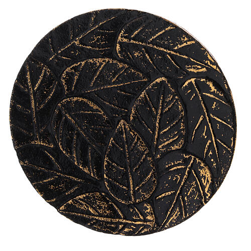 Black and gold aluminium candle plate with leaf decoration diameter 12 cm 2