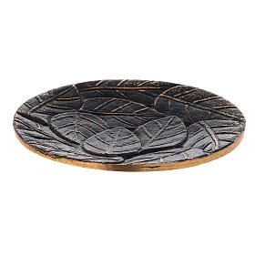 Black and gold aluminium saucer with engraved leaves diameter 14 cm