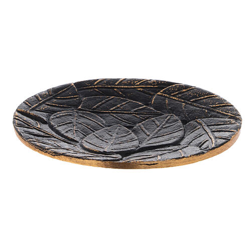 Black and gold aluminium saucer with engraved leaves diameter 14 cm 1
