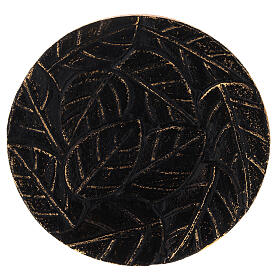 Prato folhas gravadas alumínio preto ouro diâmetro 14 cm