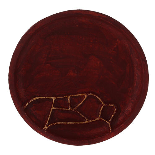 Red aluminium candle plate with abstract decoration diameter 14 cm 2