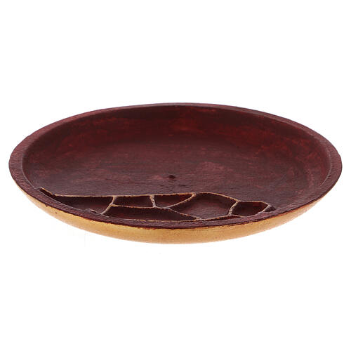 Red aluminium plate for candles abstract decoration d. 5 1/2 in 1