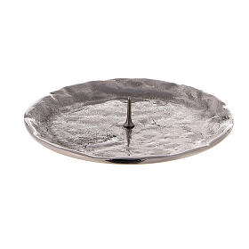 Irregular candle holder plate with spike d. 3 1/2 in nickel-plated brass