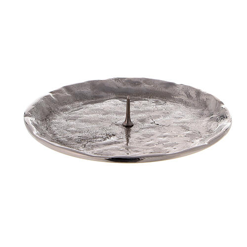 Irregular candle holder plate with spike d. 3 1/2 in nickel-plated brass 1