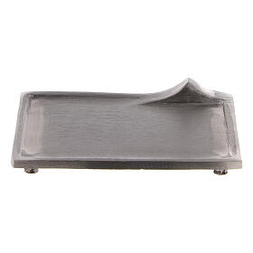 Nickel-plated brass candle holder plate with raised details 3 1/2x2 1/2 in